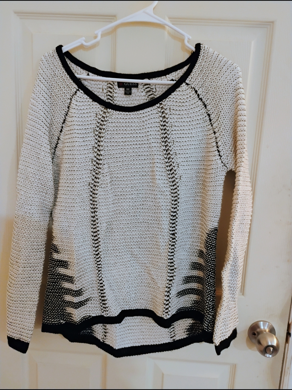 GUESS Cream & Black Open-Knit Scoop Neck Sweater